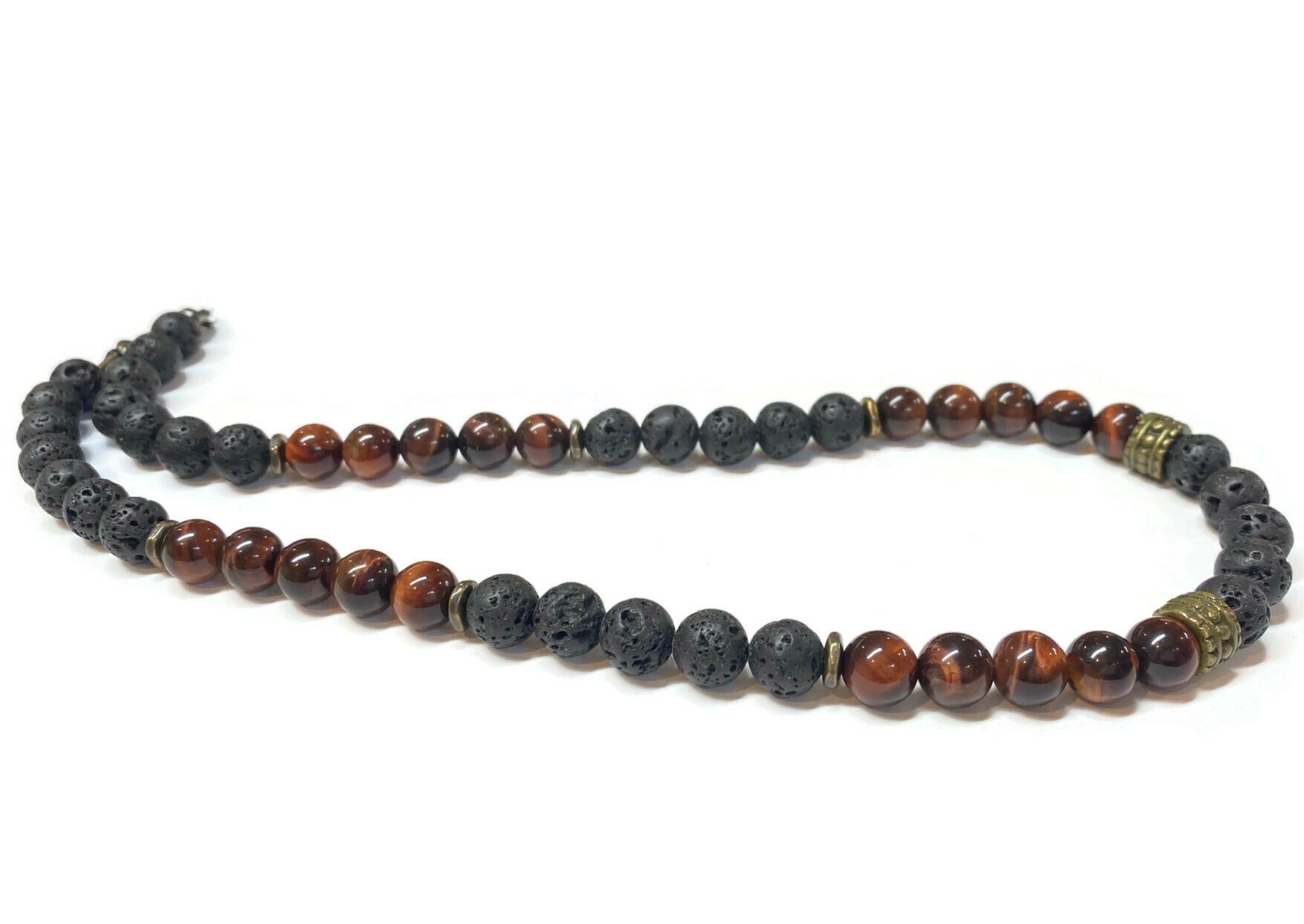 tiger eye and lava rock necklace