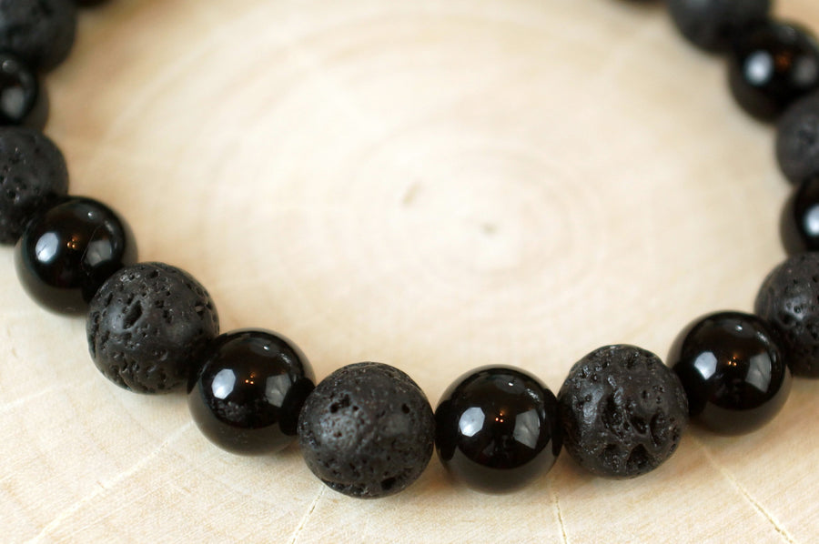 Men black lava rock bracelet