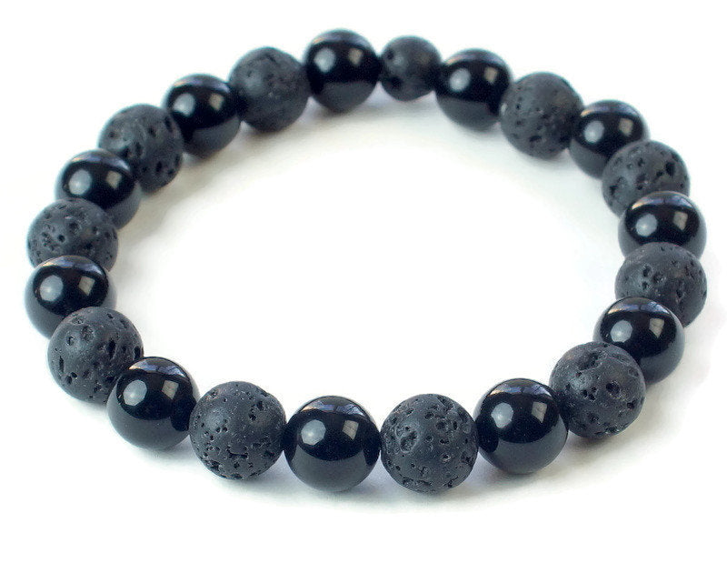 Men black lava rock bracelet