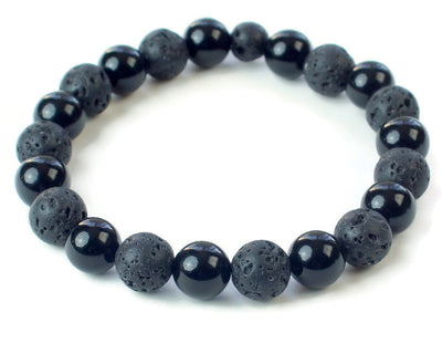 Men black lava rock bracelet