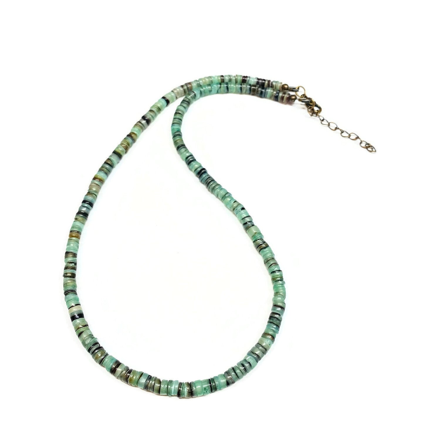 Green Turquoise Natural Shell Heishi Necklace