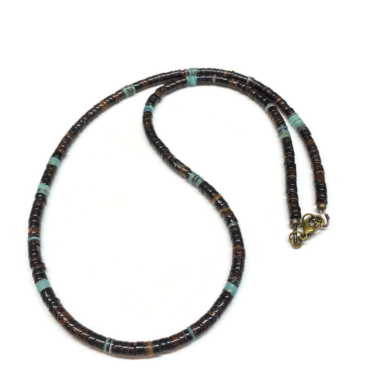 Rustic Brown Turquoise Natural Shell Heishi Necklace