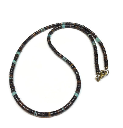 Rustic Brown Turquoise Natural Shell Heishi Necklace