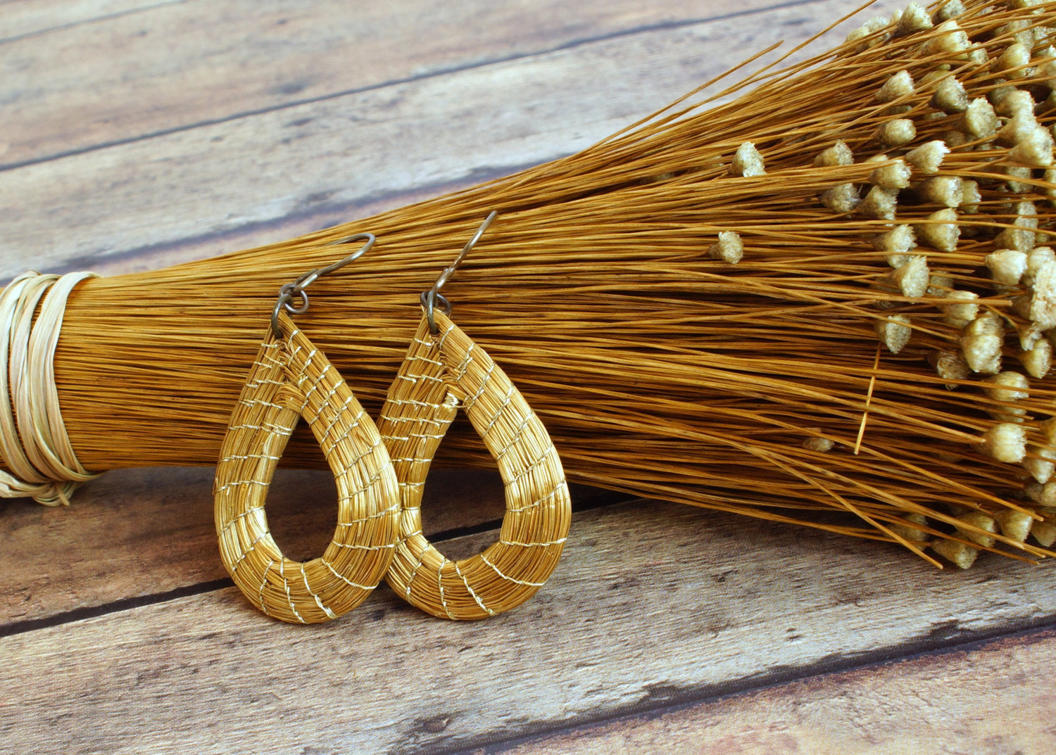 Golden Grass Drop Earrings